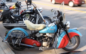 An Indian motorcycle at Sylvan Beach