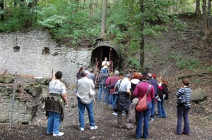 Tour group waiting to enter the Lockport Caves