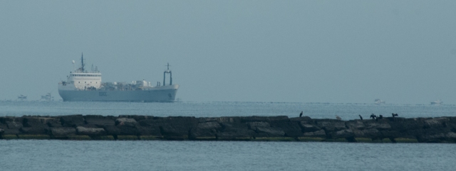 A large freighter coming to the port of Oswego (photo: Tom Larsen)